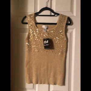 Gold embellished tan top